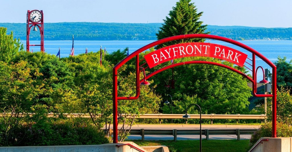 bayfront park view of lake michigan and petoskey harbor
